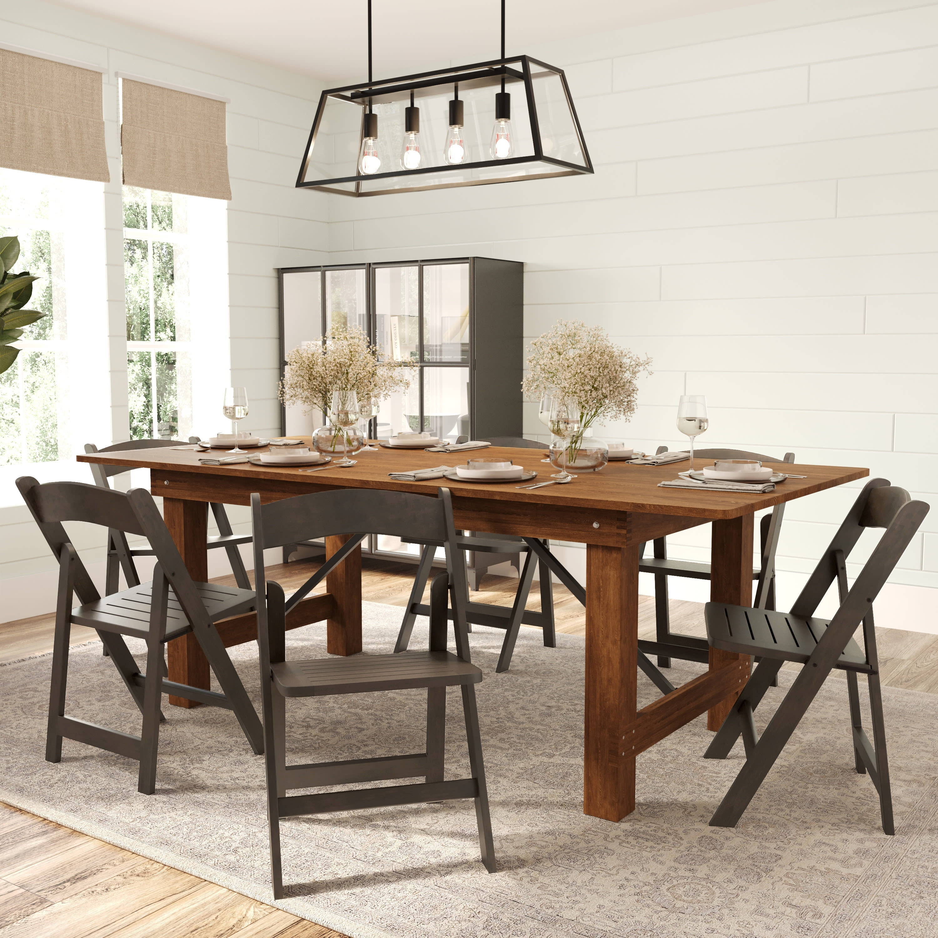 Early American Solid Wood Foldable Dining Chairs Set of 2