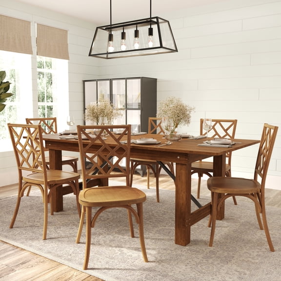 Merrick Lane Set of 2 Solid Wood Dining Chairs with Stackable Design, Ornate Seat Back Accenting, and Elegant Finish in Pecan