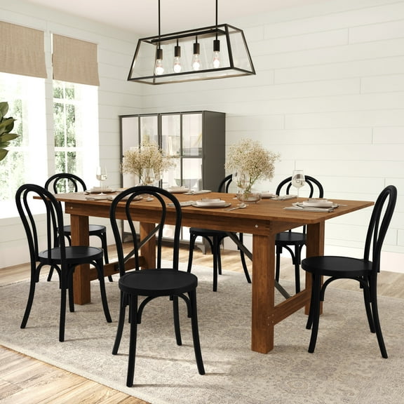 Merrick Lane Set of 2 Thonet Style Solid Wood Dining Chairs with Stackable Design and Elegant Finish in Black