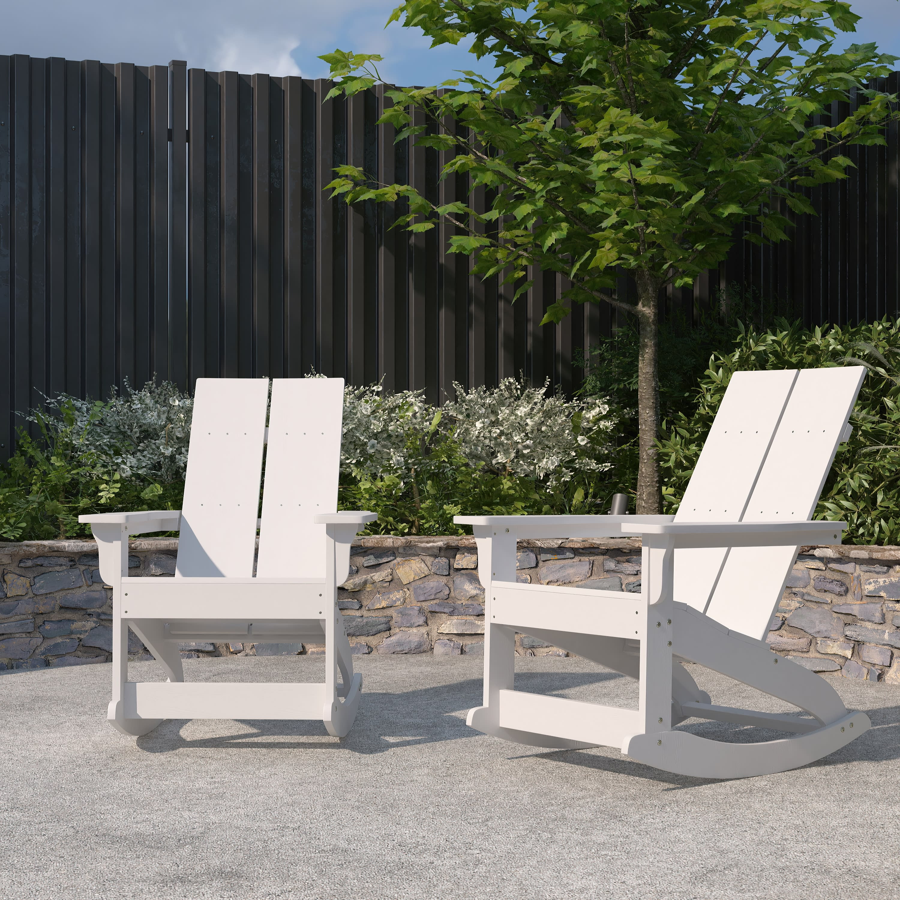 Modern White Polyresin Adirondack Rocking Chair with UV Protection
