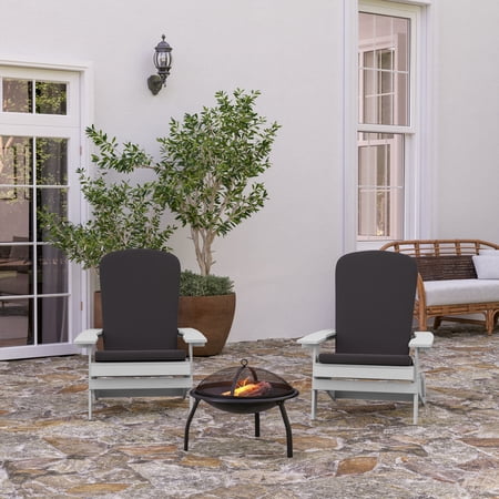 Merrick Lane Set of 2 White Weather Resistant Folding Adirondack Patio Chairs With Vertical Lattice Backs and Comfort Foam Cushions in Gray