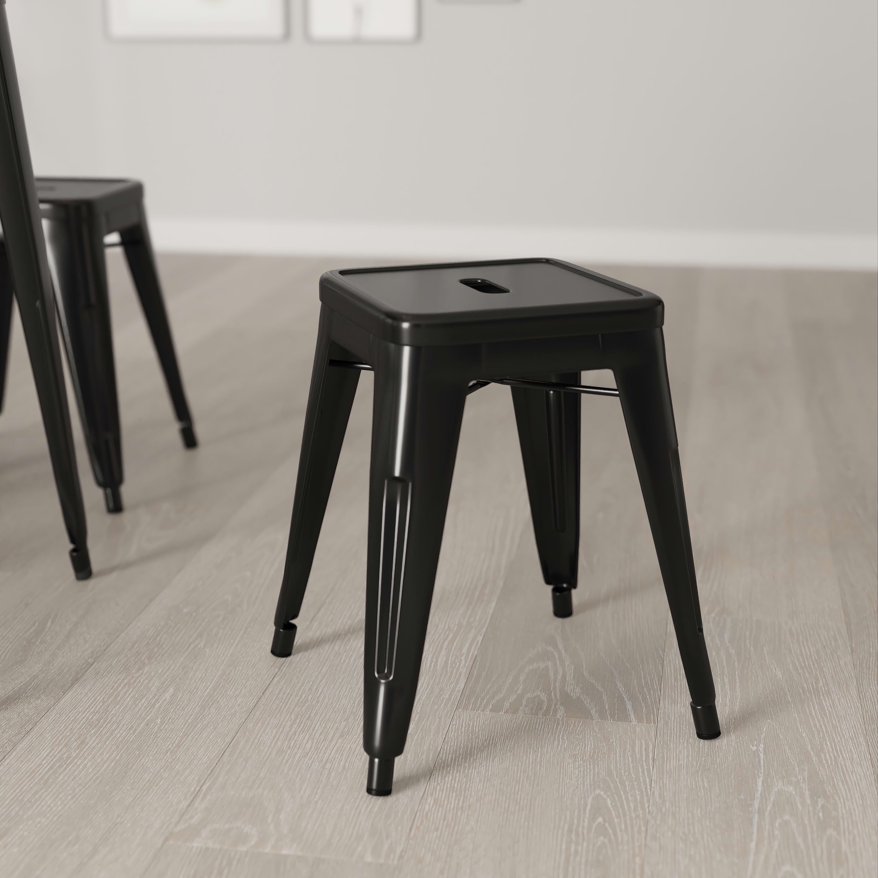 Sloane 18" High Backless Black Metal Stacking Dining Stools - Set of 4