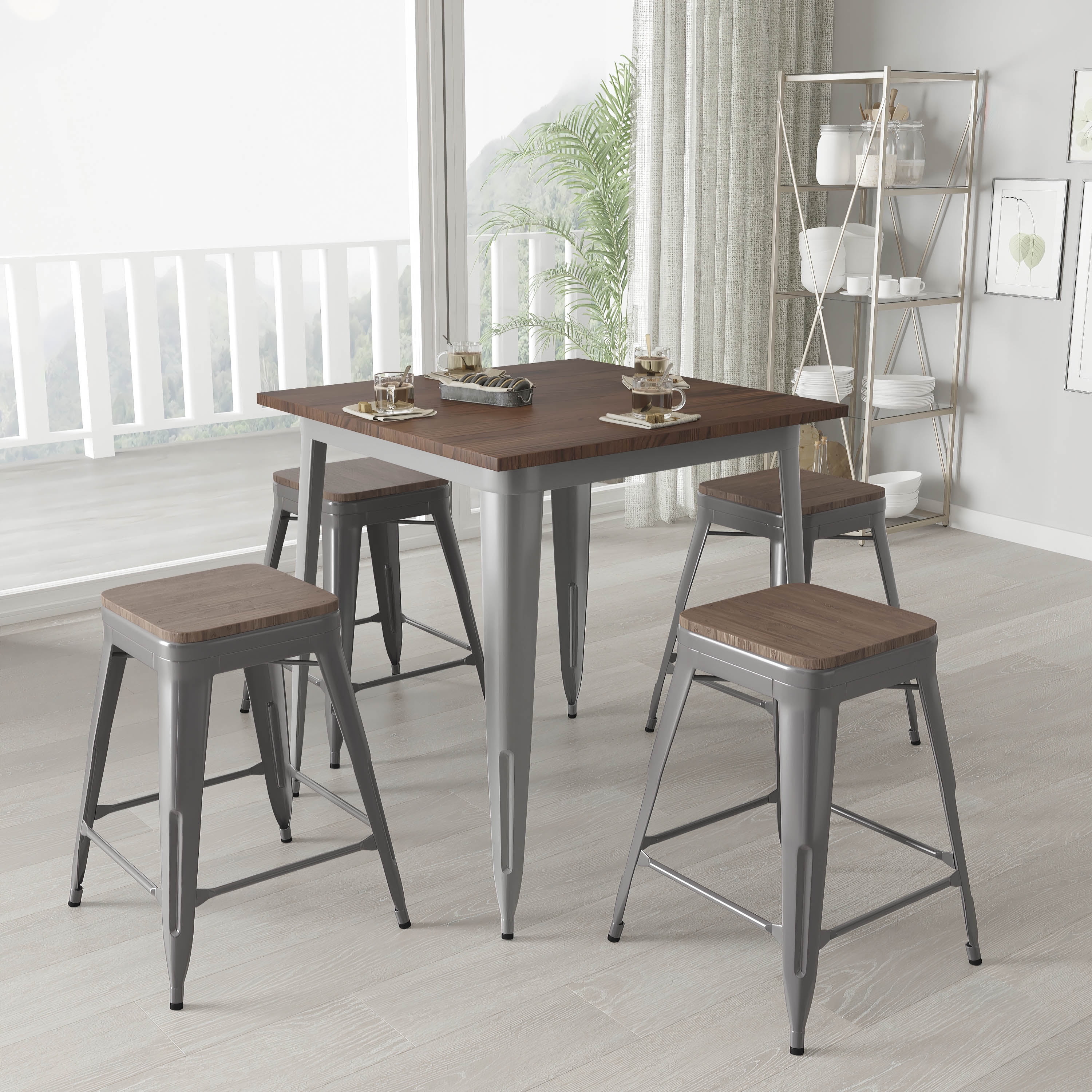 Merrick Lane Set of 4 24 Inch Tall Clear Coated Gray Metal Bar Counter ...