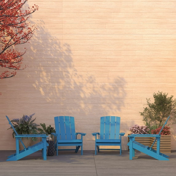 Merrick Lane Set of 4 All-Weather Poly Resin Wood Adirondack Chairs in Azure Blue