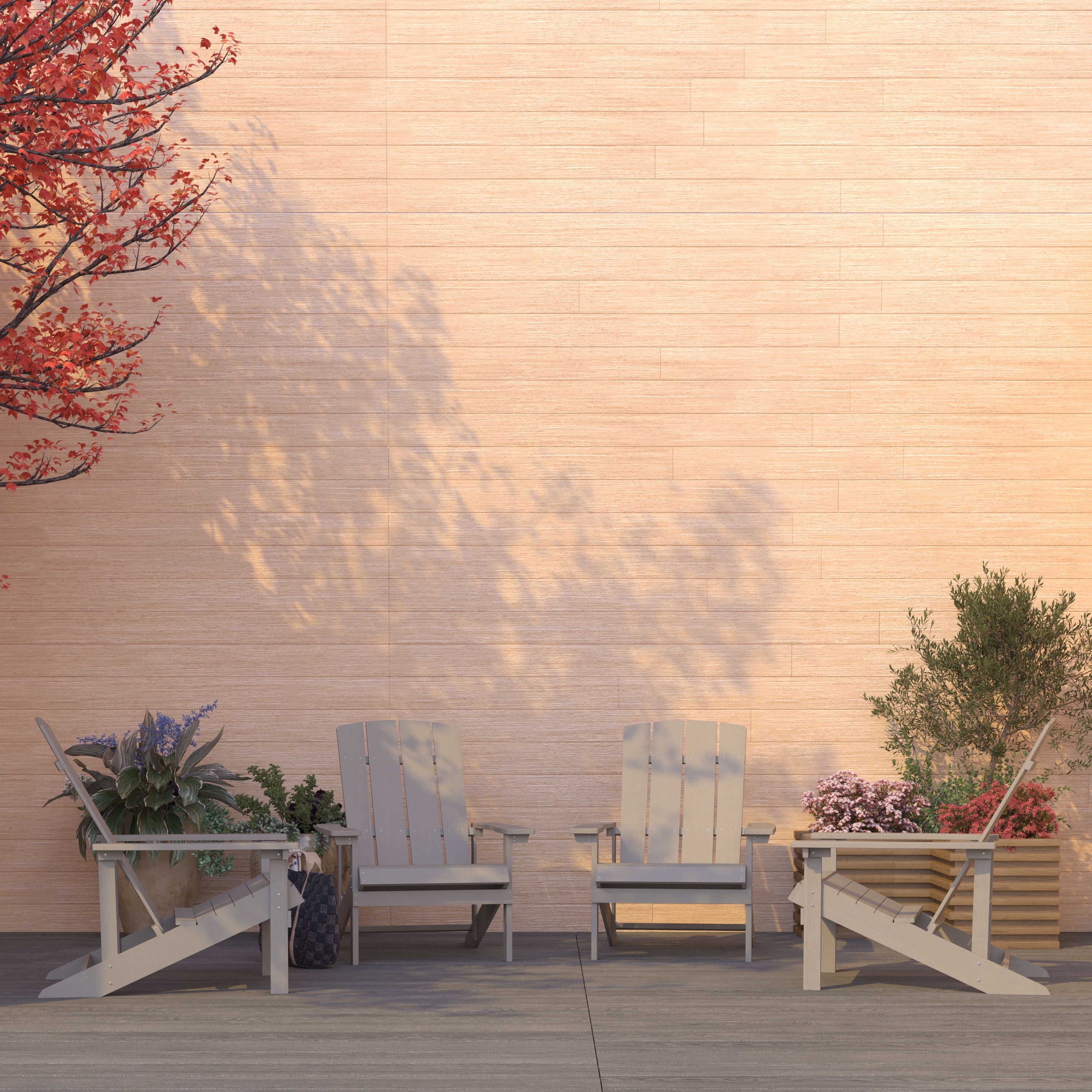 Merrick Lane Set of 4 All-Weather Poly Resin Wood Adirondack Chairs in Light Gray