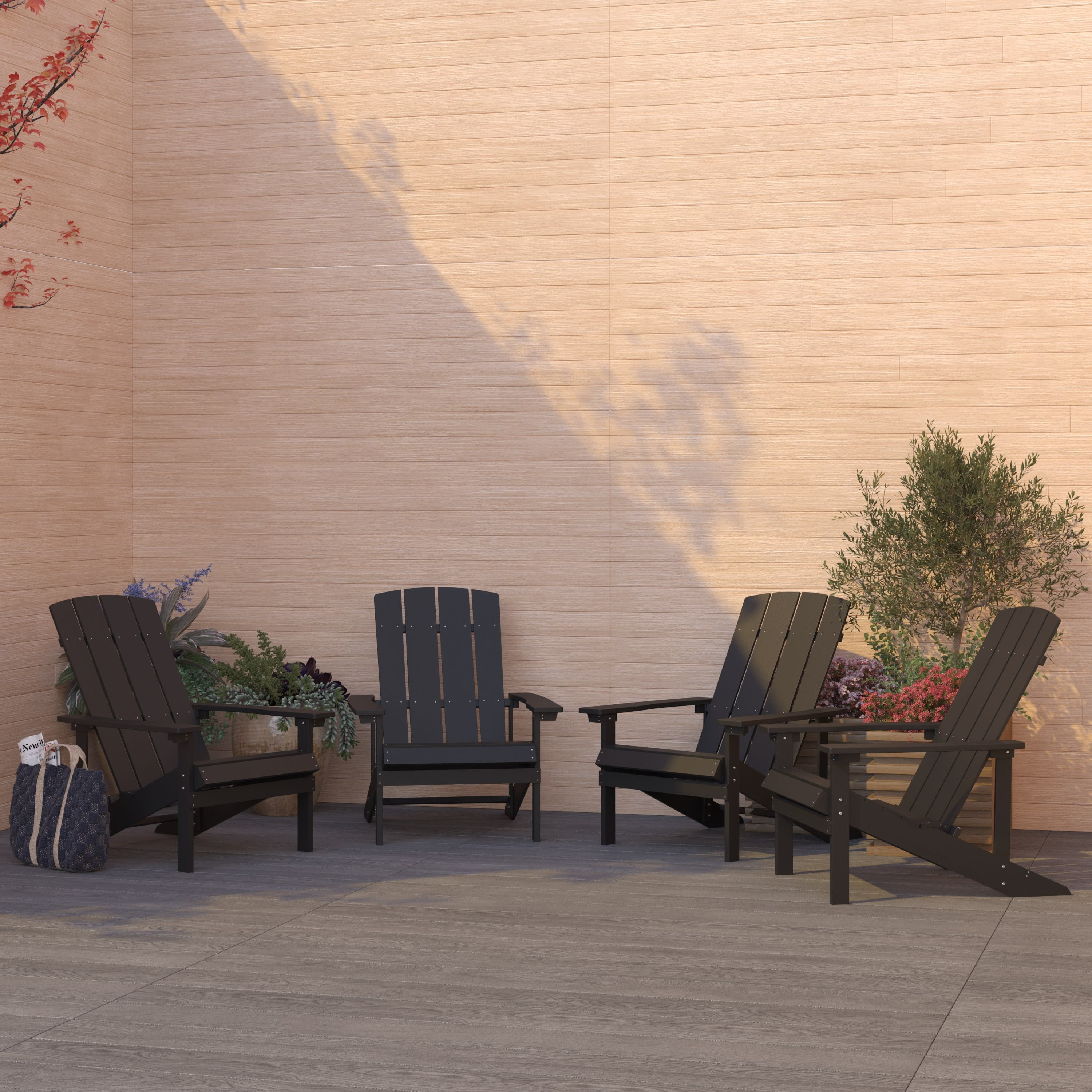 Merrick Lane Set of 4 All-Weather Poly Resin Wood Adirondack Chairs in Slate Gray