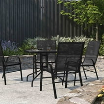 Merrick Lane Set of 4 Metal Stacking Patio Chairs with Black Flex Comfort Material