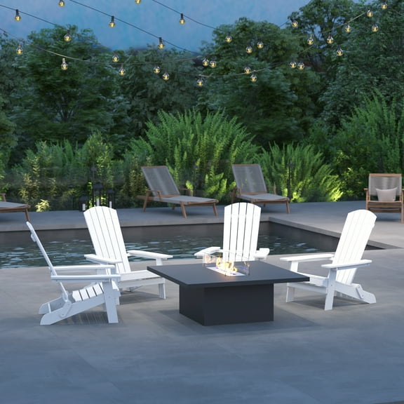 Merrick Lane Set of 4 Poly Resin Folding Adirondack Lounge Chair - All-Weather Indoor/Outdoor Patio Chair in White