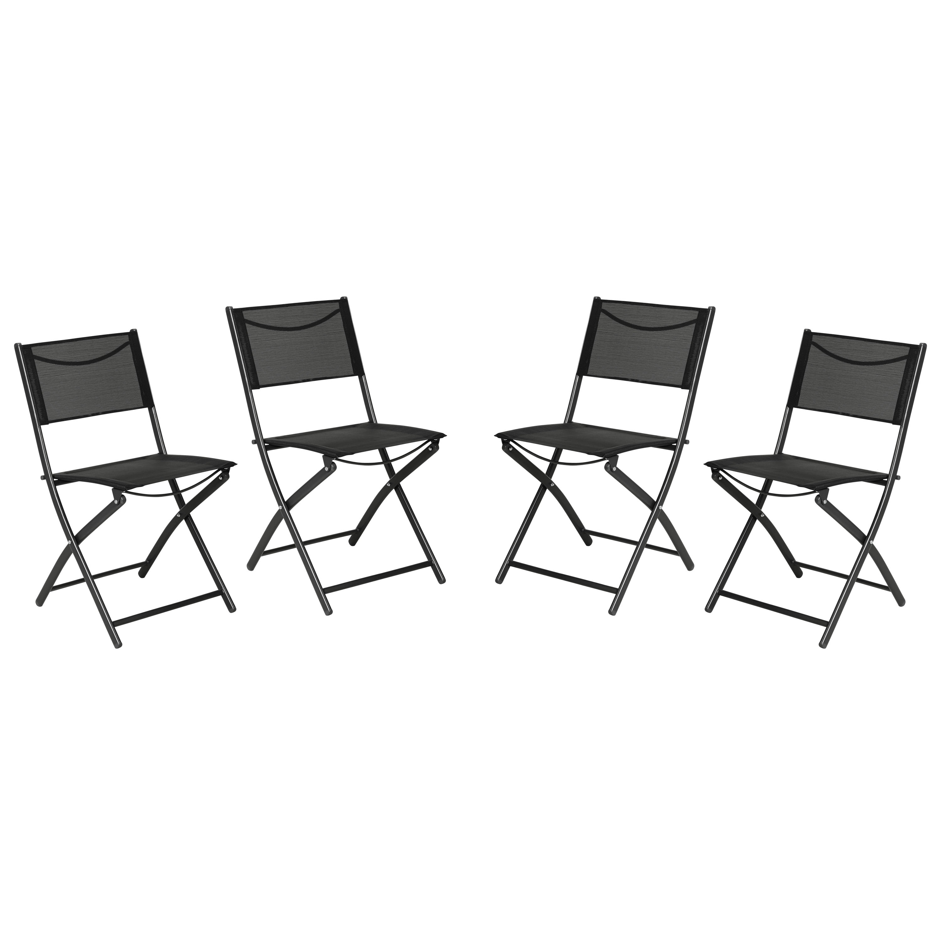 Set of 4 Black Metal Folding Chairs with Cushions
