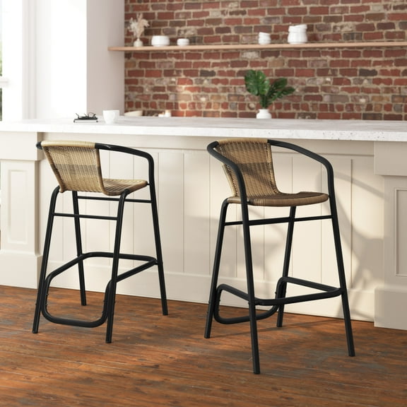 Merrick Lane Set of Two Restaurant Style Barstool with Medium Brown PE Rattan Seat for Indoor/Outdoor Use