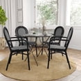 thumbnail image 1 of Merrick Lane Set of Four Stacking Thonet Bistro Style Chair with Arms, Black & White PE Rattan Seat, and Black Metal Frame for Indoor/Outdoor Use, 1 of 14