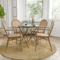 thumbnail image 1 of Merrick Lane Set of Four Stacking Thonet Bistro Style Chair with Arms, Natural & Wht PE Rattan Seat, and Lt Bamboo Metal Frame for Indoor/Outdoor Use, 1 of 16