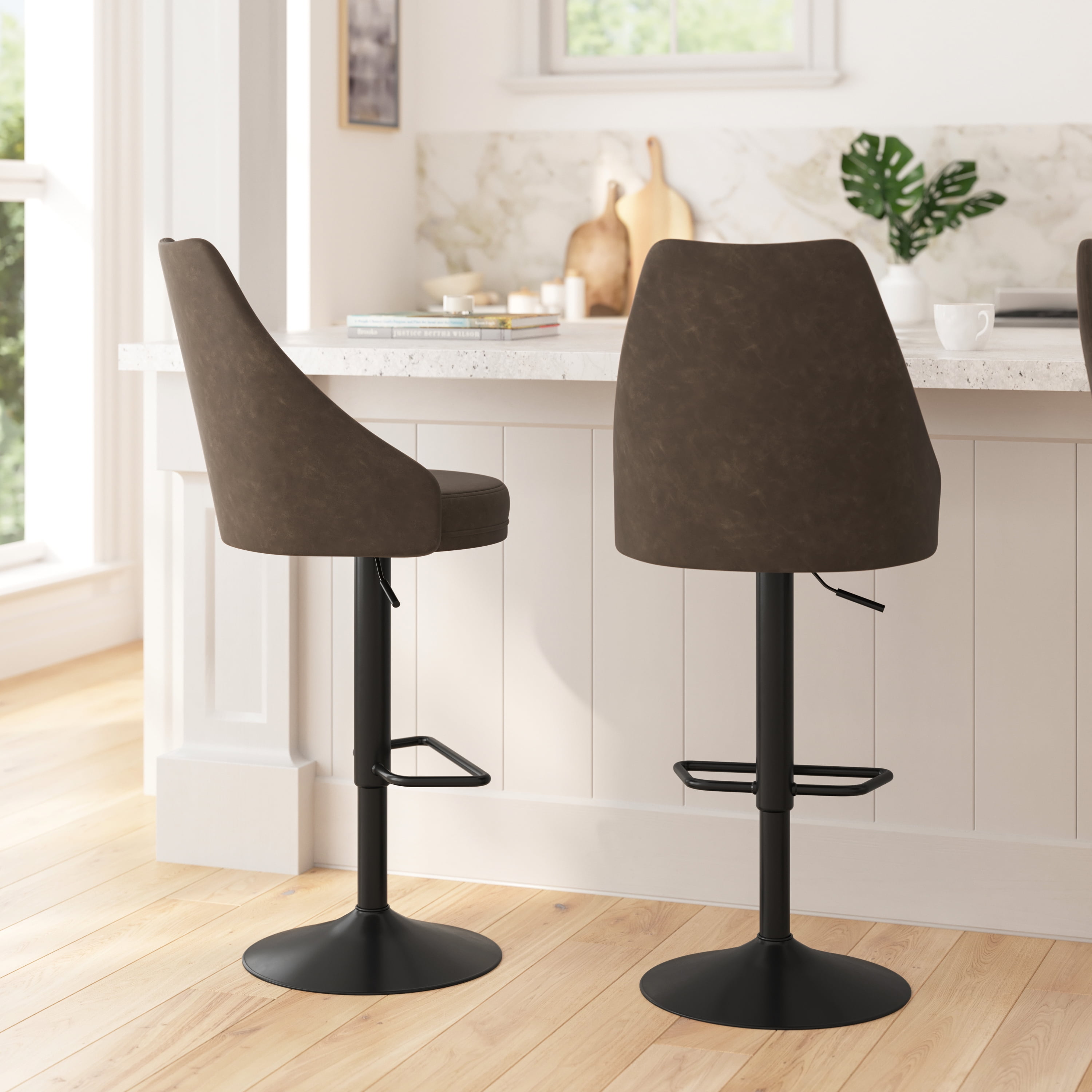 Merrick Lane Set of Two Adjustable Height Dining Stools with Brown ...
