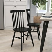 Merrick Lane Set of Two Premium Solid Wood Spindle Back Dining Chairs in Black with Saddle Seats and Floor Protectant Felt Pads