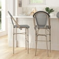 thumbnail image 1 of Merrick Lane Set of Two Stacking Bistro Style Bar Stools with Black and White Textilene Seats and Light Bamboo Metal Frames for Indoor/Outdoor Use, 1 of 12