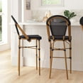 thumbnail image 1 of Merrick Lane Set of Two Stacking French Bistro Style Bar Stools with Black Textilene Seat and Bamboo Finished Metal Frame for Indoor/Outdoor Use, 1 of 12