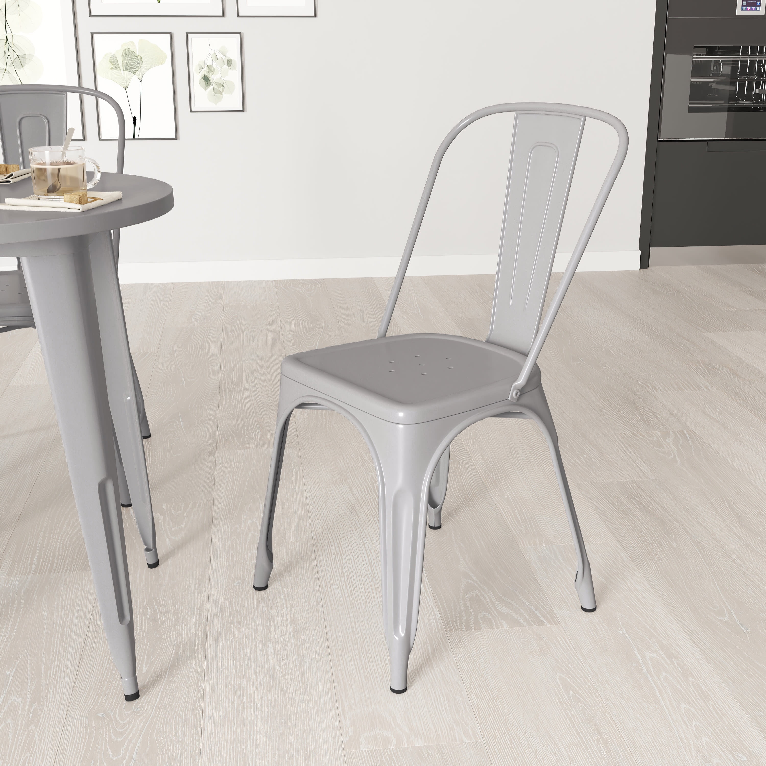 Silver Powder Coated Steel Industrial Dining Chair