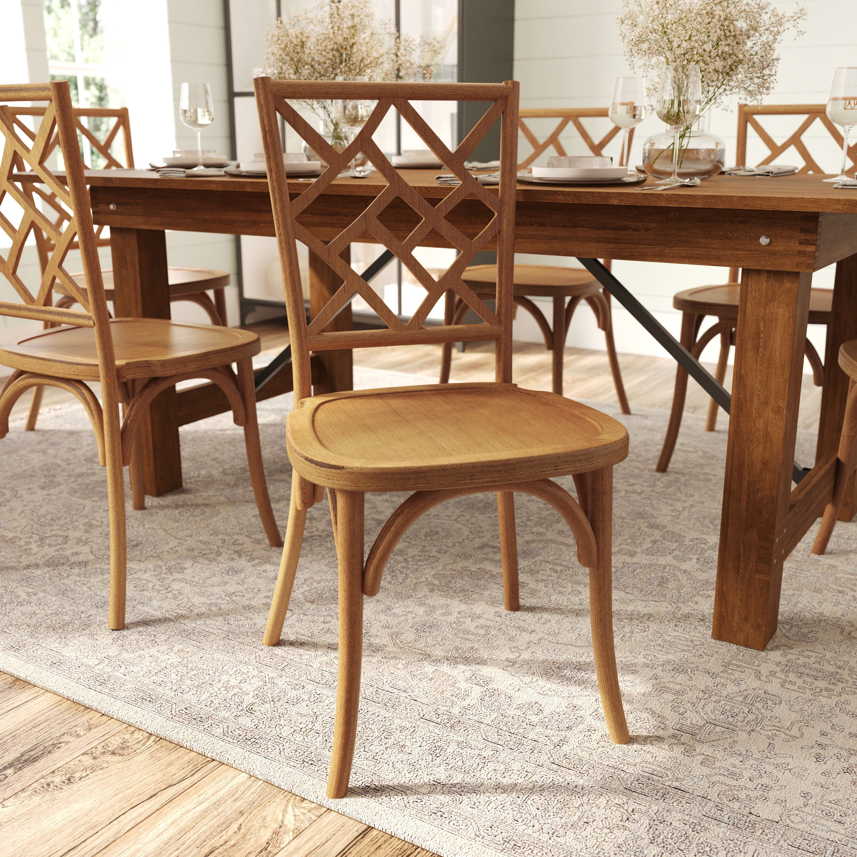 Merrick Lane Solid Wood Dining Chair with Stackable Design, Ornate