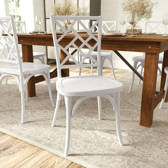 Merrick Lane Solid Wood Dining Chair with Stackable Design, Ornate Seat Back Accenting, and Elegant Finish in White