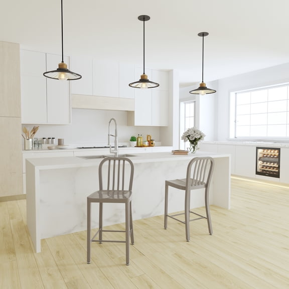 Merrick Lane Square Slatted Back Bar Stool, Silver