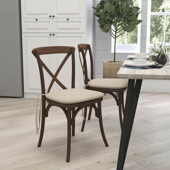 Merrick Lane Stackable Mahogany Finish Wooden Cross Back Bistro Dining Chair with Cushion