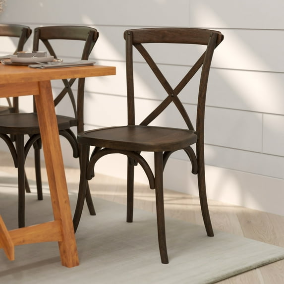 Merrick Lane Stackable Mahogany Wooden Cross Back Bistro Dining Chair