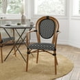 thumbnail image 1 of Merrick Lane Stacking Thonet Bistro Style Chair with Arms, Black & White PE Rattan Seat, and Bamboo Finished Metal Frame for Indoor/Outdoor Use, 1 of 14