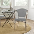 thumbnail image 1 of Merrick Lane Stacking Thonet French Bistro Style Chair with Arms, Black & White Textilene Seat, and LT NAT Bamboo Finished Metal Frame for Indoor/Outdoor Use, 1 of 15