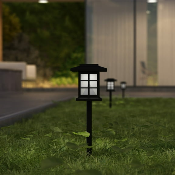 Merrick Lane Style All-Weather Outdoor LED Solar Lights, Black Solar Powered Lights for Pathway, Garden, & Yard - Set of 8