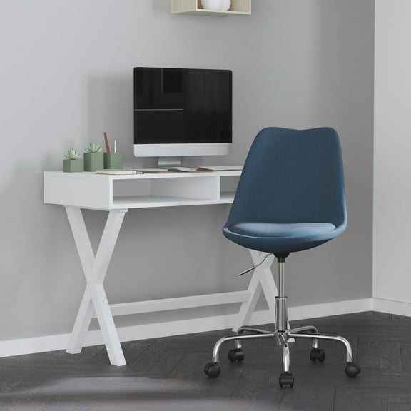 Merrick Lane Swivel Office Chair with Height Adjustable Swivel Seat in Stylish Blue Fabric Upholstery