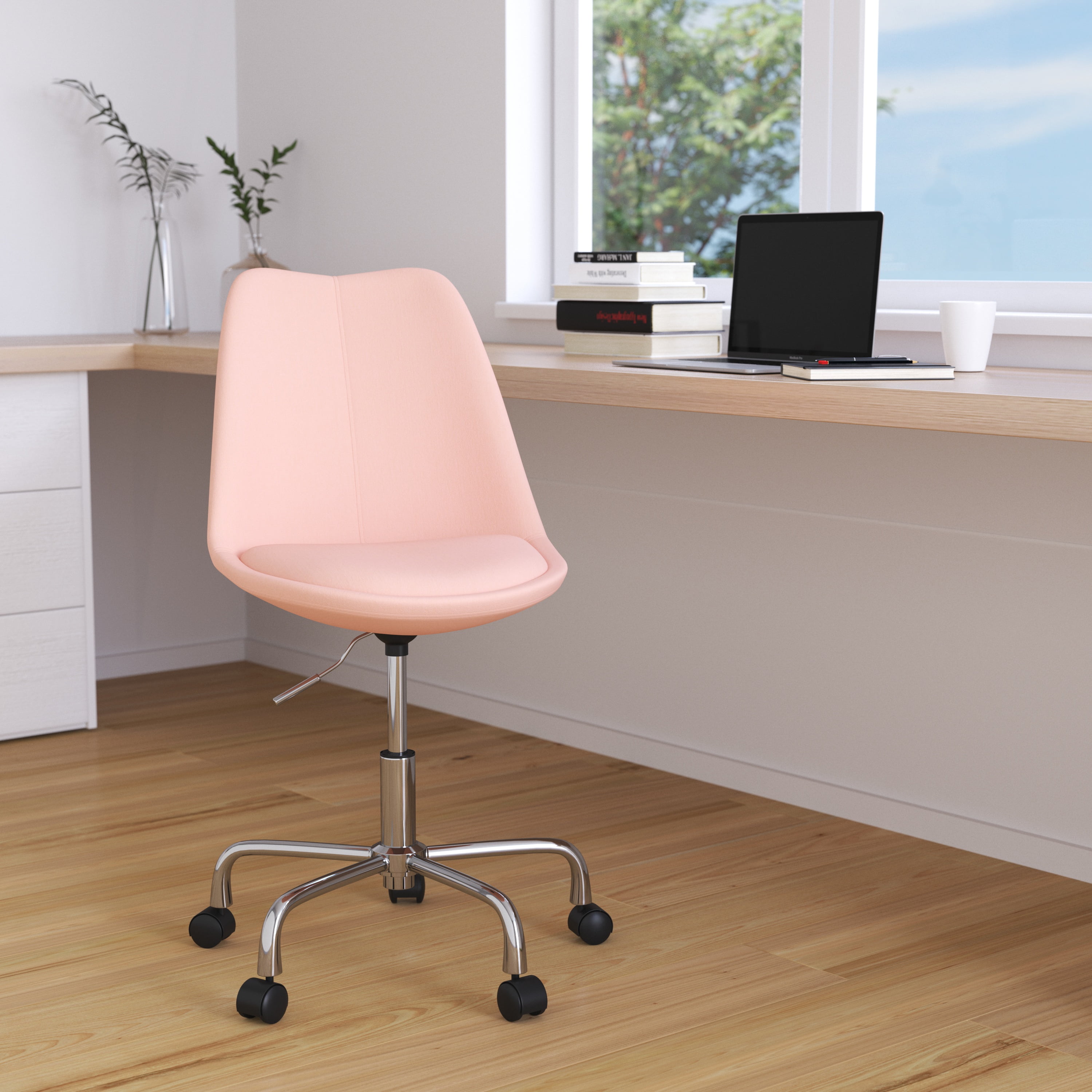 28'' Pink Fabric Mid-Back Adjustable Swivel Office Chair