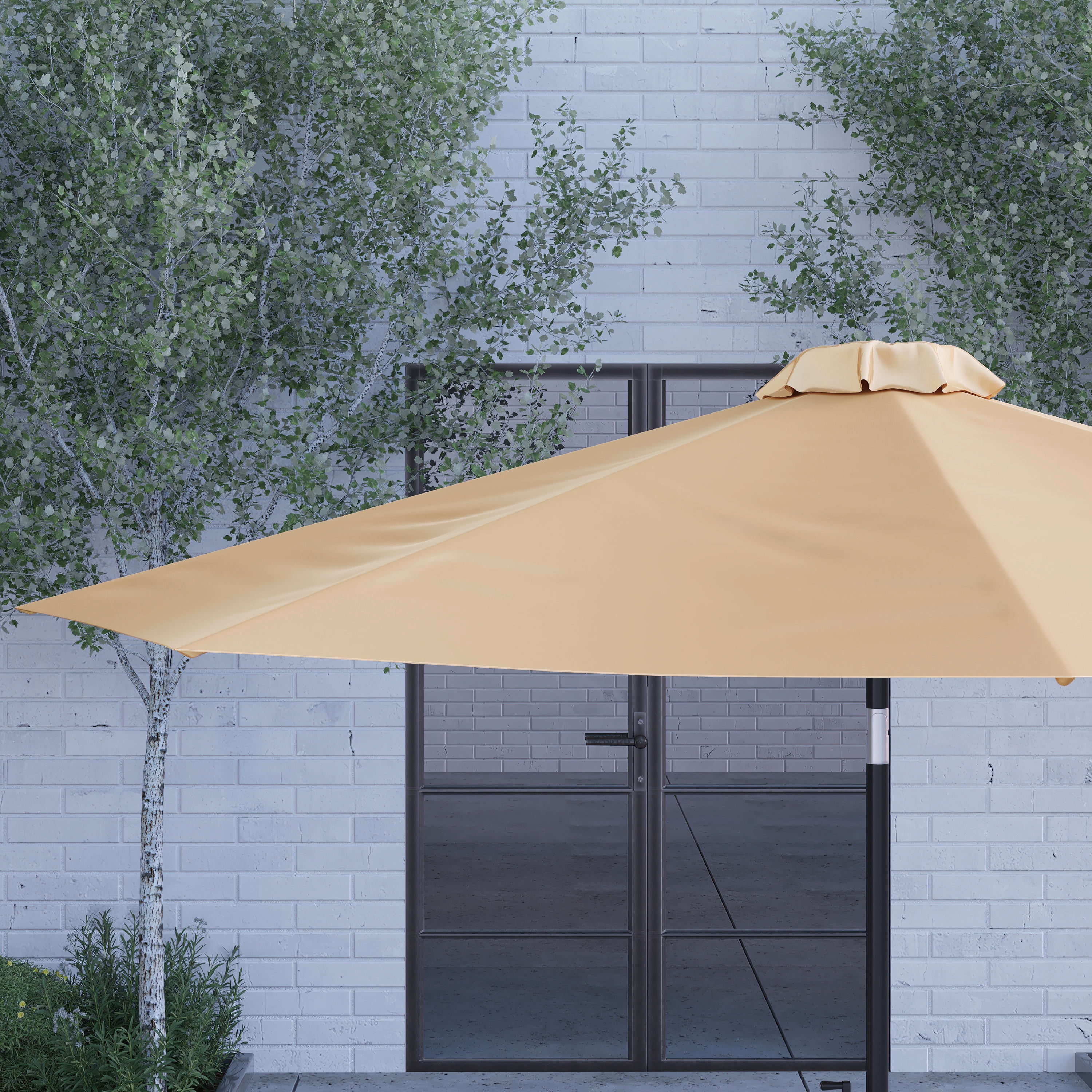 Merrick Lane Tan 9' Round UV Resistant Outdoor Patio Umbrella With Height Lever And 33° Push Button Tilt