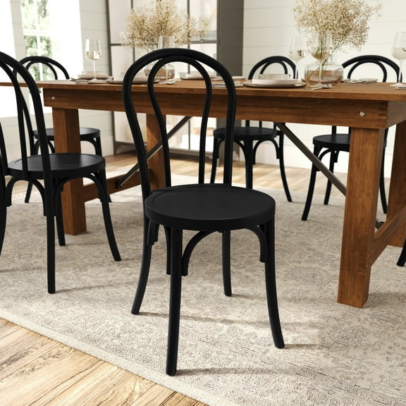 Merrick Lane Thonet Style Solid Wood Dining Chair with Stackable Design and Elegant Finish in Black