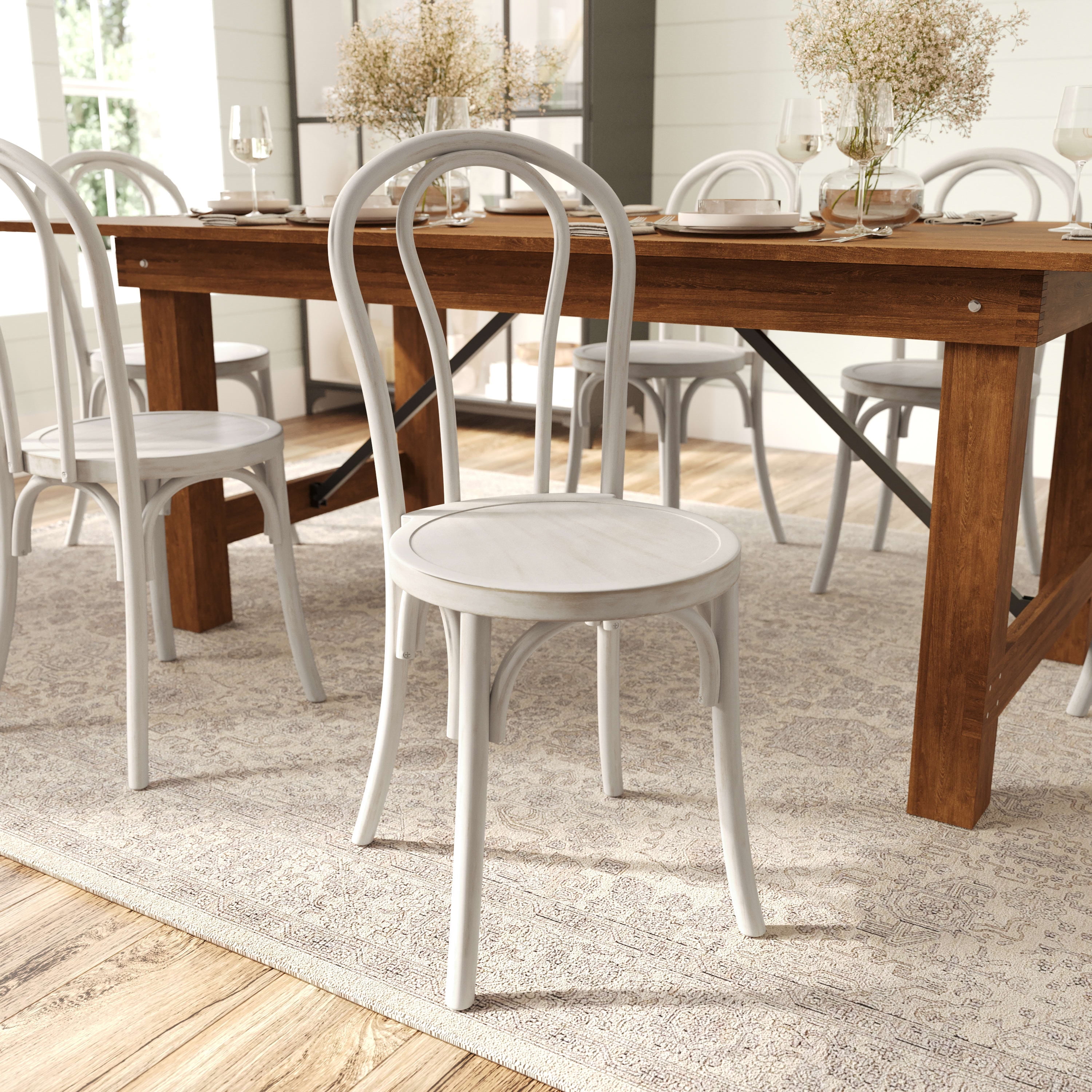 Merrick Lane Thonet Style Solid Wood Dining Chair with Stackable Design and Elegant Finish in White Wash