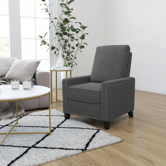 Merrick Lane Transitional Pushback Recliner with Pillow Style Back and Accent Nail Trim - Manual Recliner in Gray Fabric Upholstery