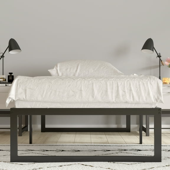 Merrick Lane Twin Size 14 Inch Black Steel Bed Frame With Steel Slat Support For Any Mattress (No Box Spring Required)