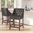 thumbnail image 1 of Merrick Lane Upholstered 24" High Stool Transitional Dark Gray Faux Leather Tufted Walnut Counter Stool with Accent Nail Trim, 1 of 13