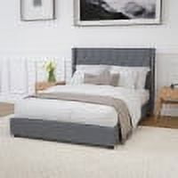 Merrick Lane Upholstered Full Size Platform Bed in Dark Gray Fabric with Button Tufted Headboard