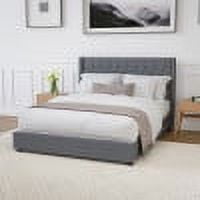 Merrick Lane Upholstered Queen Size Platform Bed in Dark Gray Fabric with Button Tufted Headboard