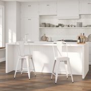 Merrick Lane White 24" High Metal Counter Height Stool with Removable Back for Indoor-Outdoor Use