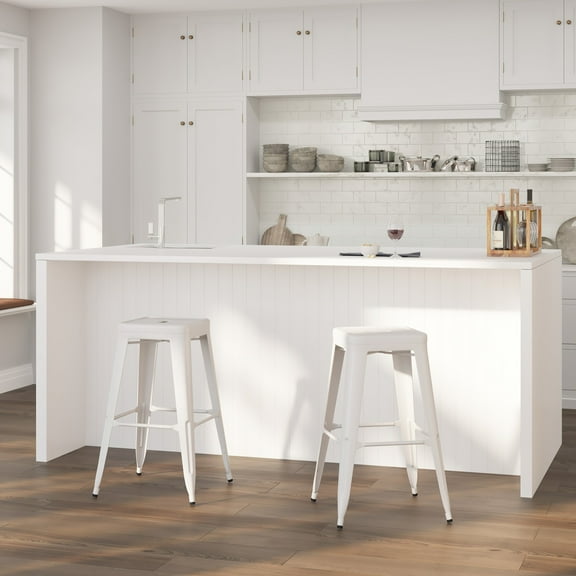 Merrick Lane White 30" High Backless Metal Bar Height Stool with Square Seat for Indoor-Outdoor Use