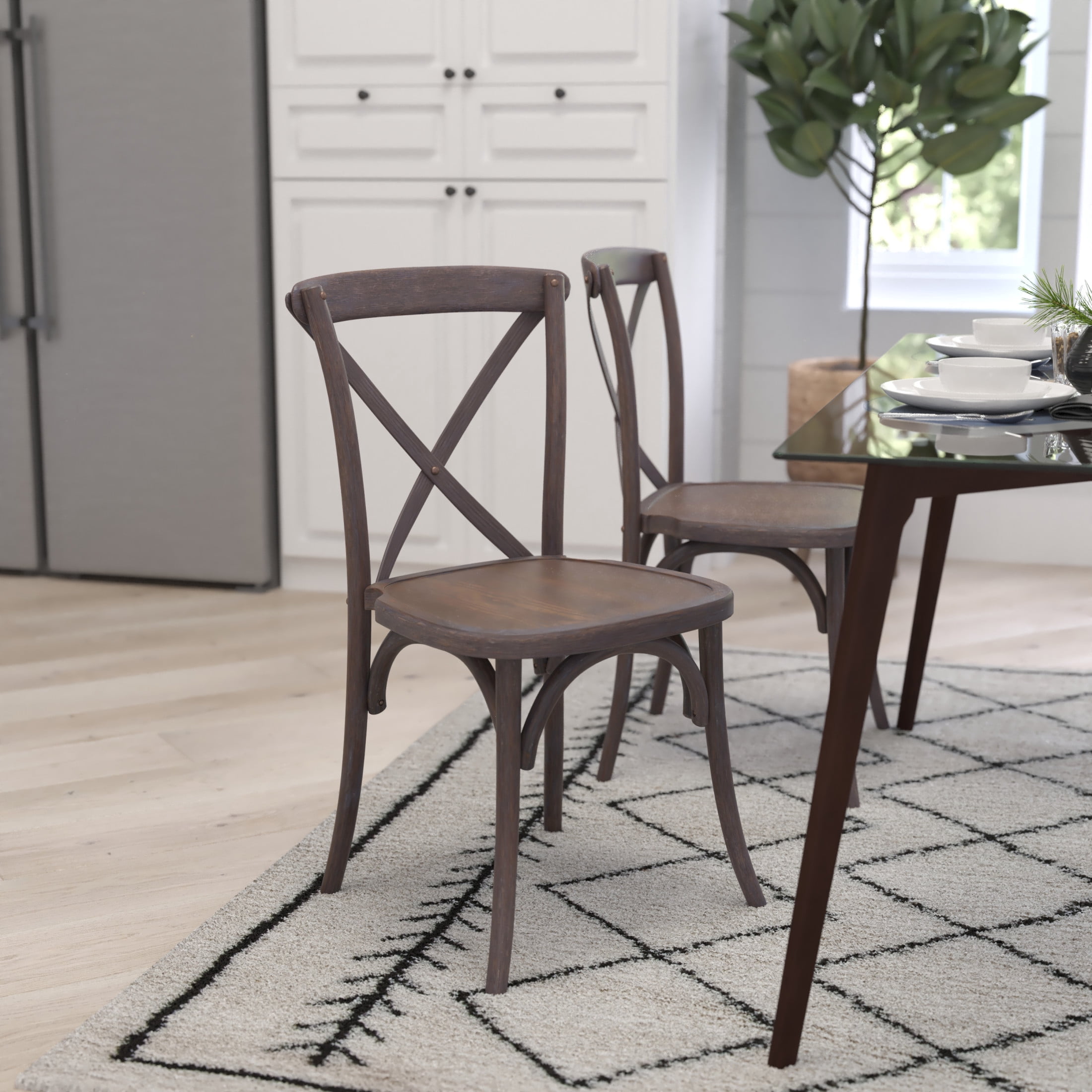 Merrick Lane X-Back Bistro Style Wooden High Back Dining Chair in Dark Driftwood