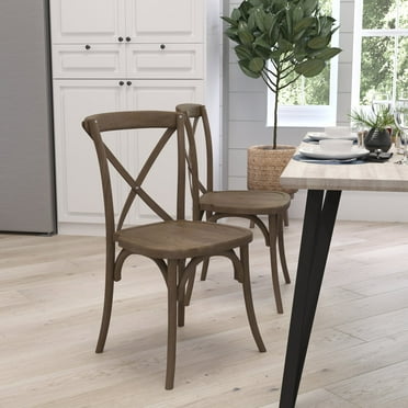 Merrick Lane X-Back Bistro Style Wooden High Back Dining Chair in Dark Natural