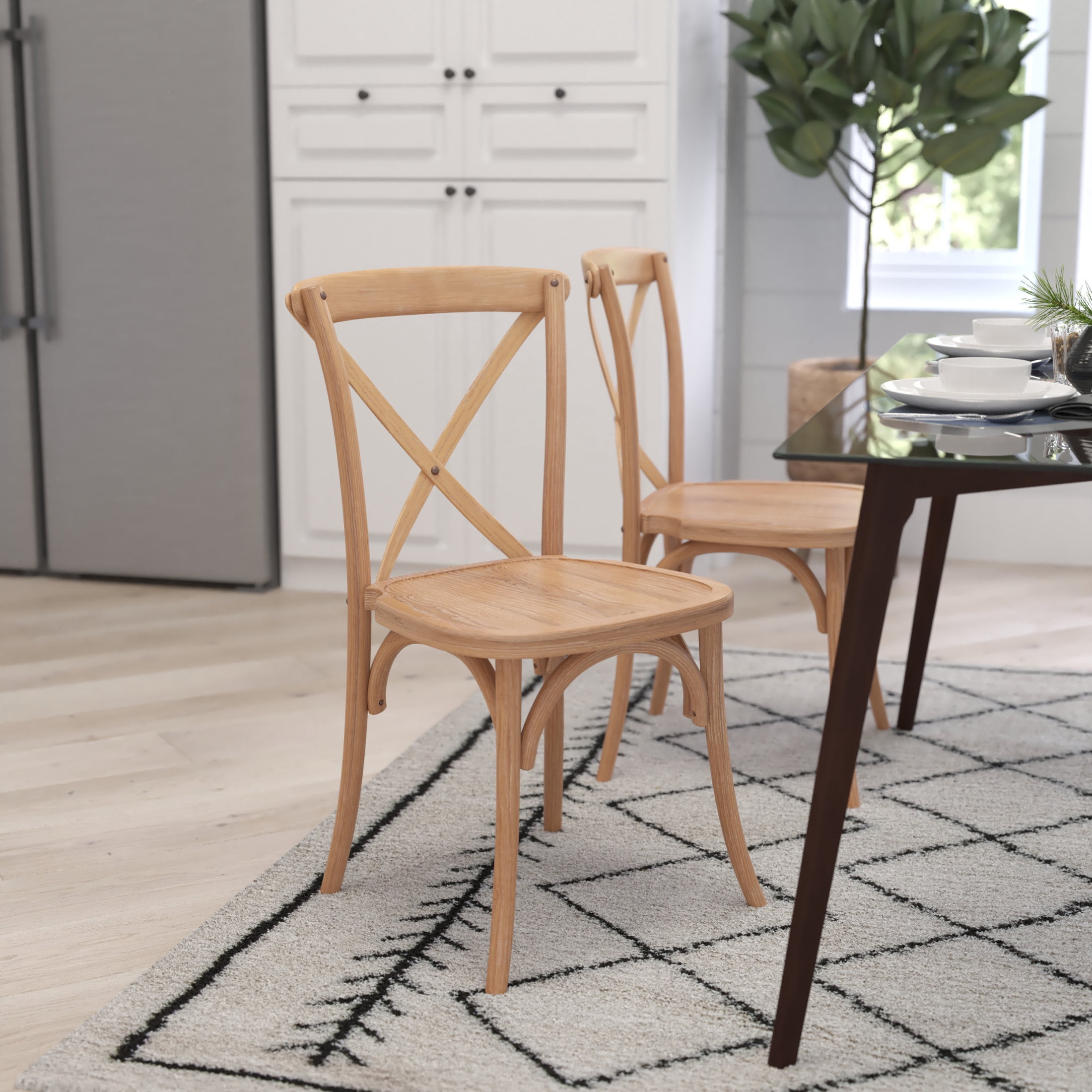 Merrick Lane X-Back Bistro Style Wooden High Back Dining Chair in Driftwood