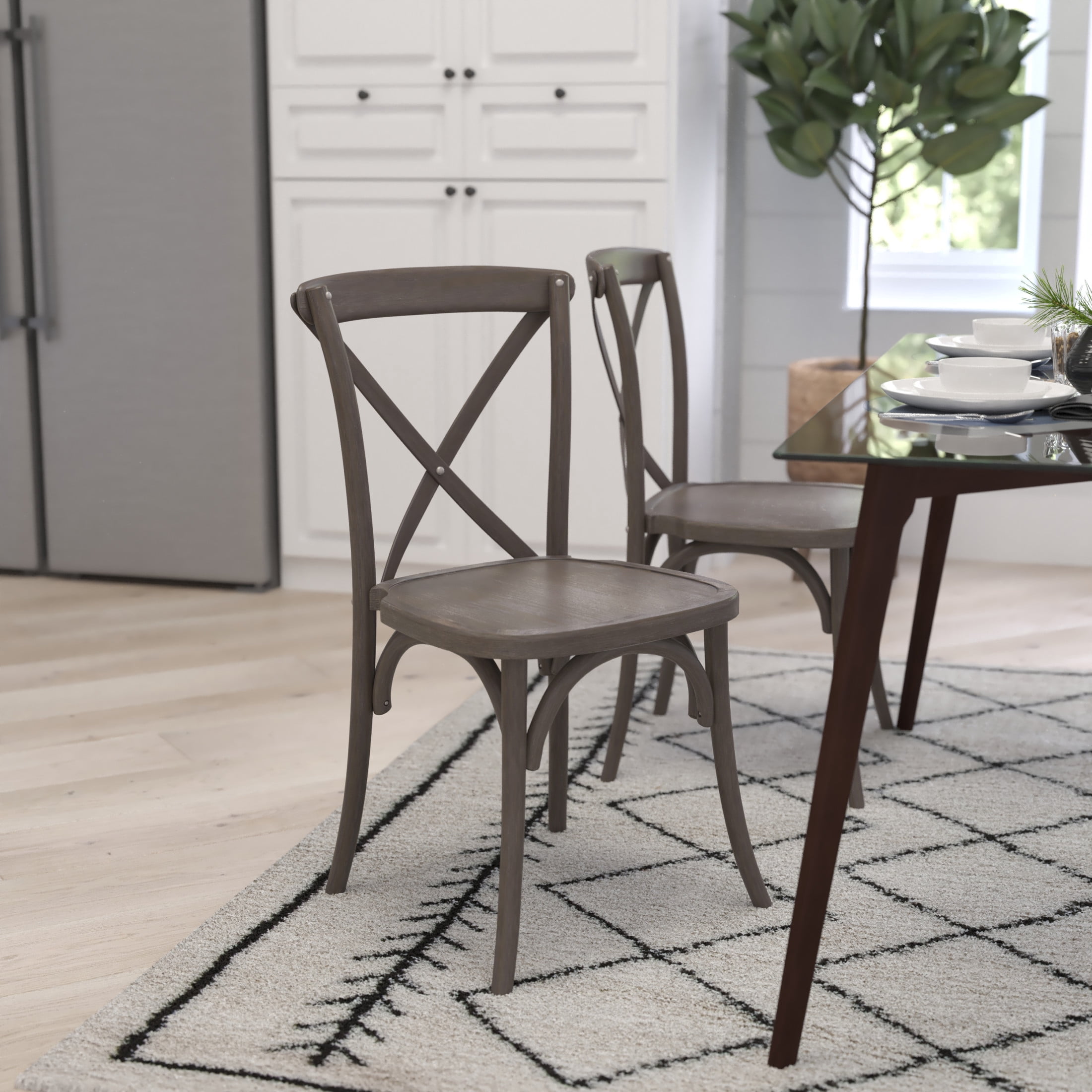 Merrick Lane X-Back Bistro Style Wooden High Back Dining Chair in Grey