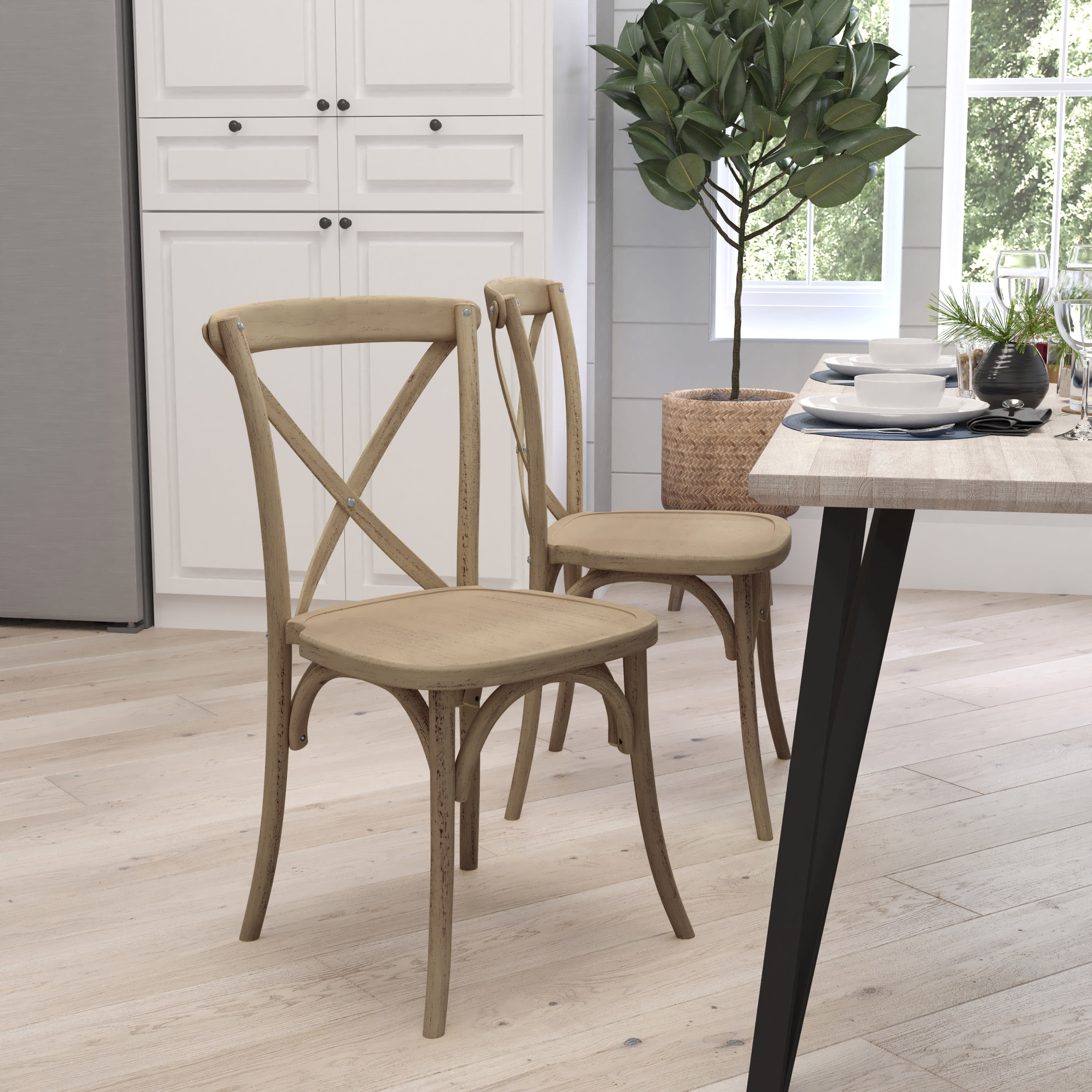 Merrick Lane X Back Bistro Style Wooden High Back Dining Chair in