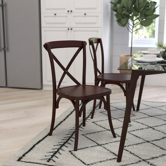 Merrick Lane X-Back Bistro Style Wooden High Back Dining Chair in Walnut