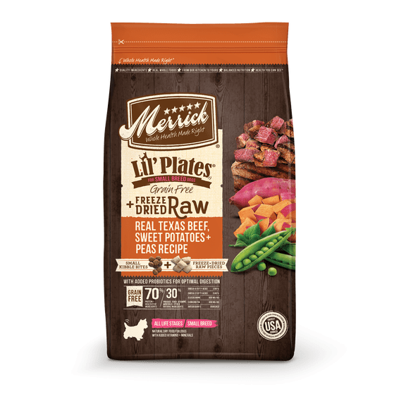 Merrick Lil' Plates Grain-Free Freeze-Dried Raw Bites Beef & Sweet Potato Recipe Dry Dog Food, 10 lb