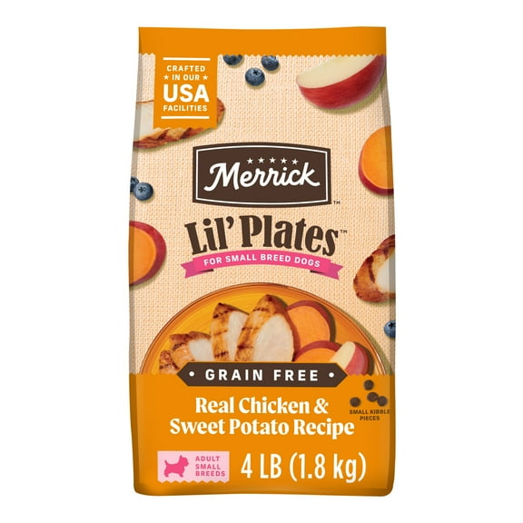 Merrick Lil Plates Premium Grain Free Dry Dog Food For Small Dogs, Real Chicken And Sweet Potato Kibble, 4.0 lb. Bag