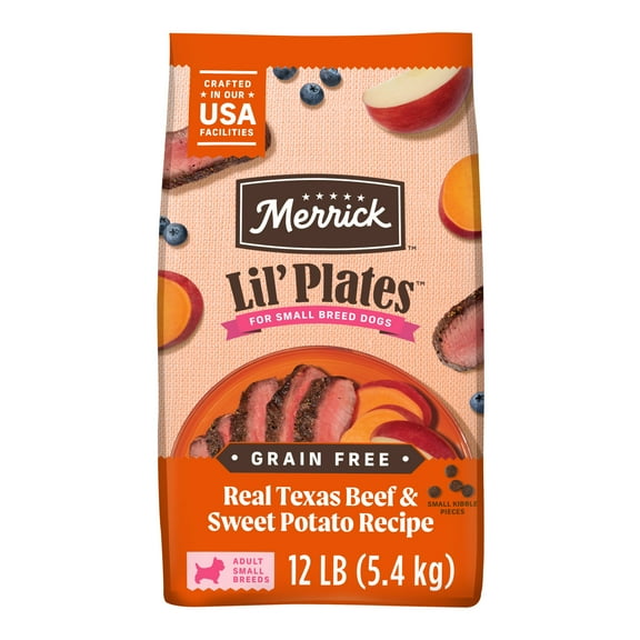 Merrick Lil’ Plates Premium Grain Free Dry Dog Food For Small Dogs, Real Texas Beef And Sweet Potato Kibble, 12.0 lb. Bag